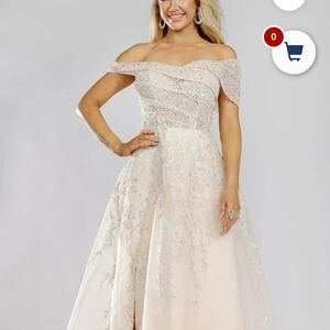 Terani Couture Off-Shoulder Beaded Wedding Dress in Cream